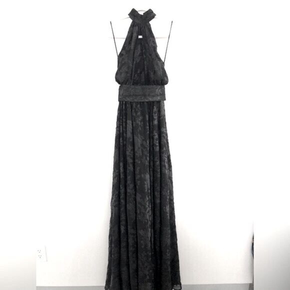 Michael Costello REVOLVE Luara Gown Romantic Floral Silk Maxi Sheer Black - Picture 4 of 15